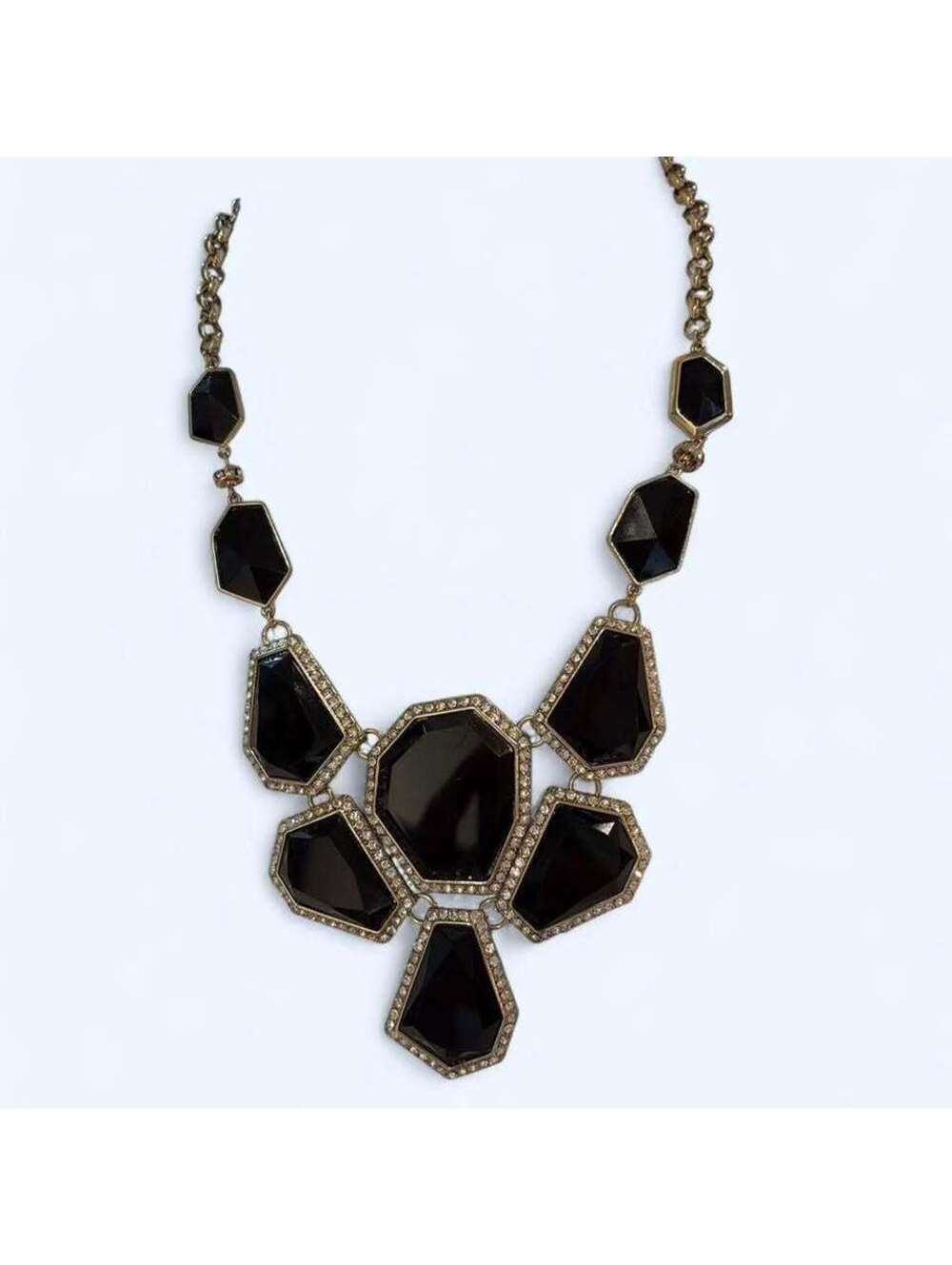 Statement Black Geometric Pendant Necklace with Rhinestone Accents